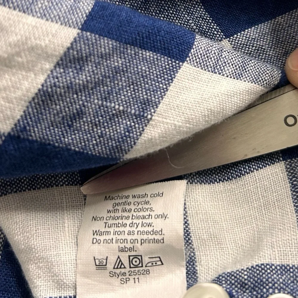 J. Crew Baird McNutt Irish Linen Shirt Sz M Buffalo Plaid Beach Coastal Resort